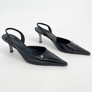 Chanel y2k Black Pointed Cap Toe Silver CC Hardware Slingback Quilted Heel EU 38